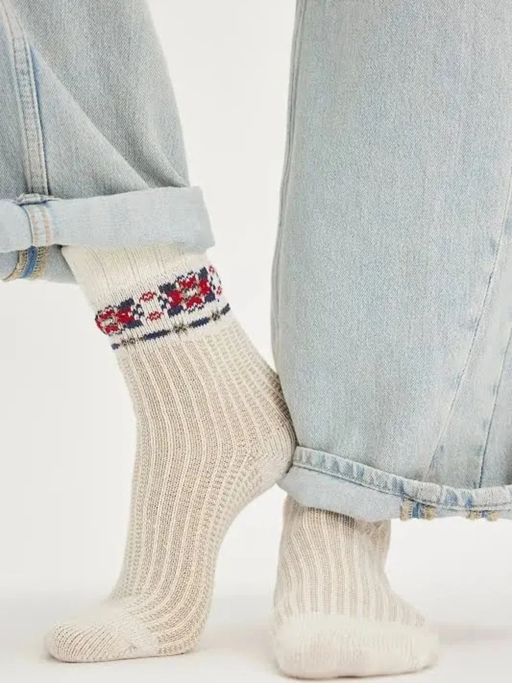 Free People Floral Ribbed Knit Socks NWT Cream Red